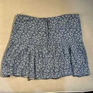 Brandy Melville Cornflower Blue Floral Drawstring Skirt Flounce Detail Like New